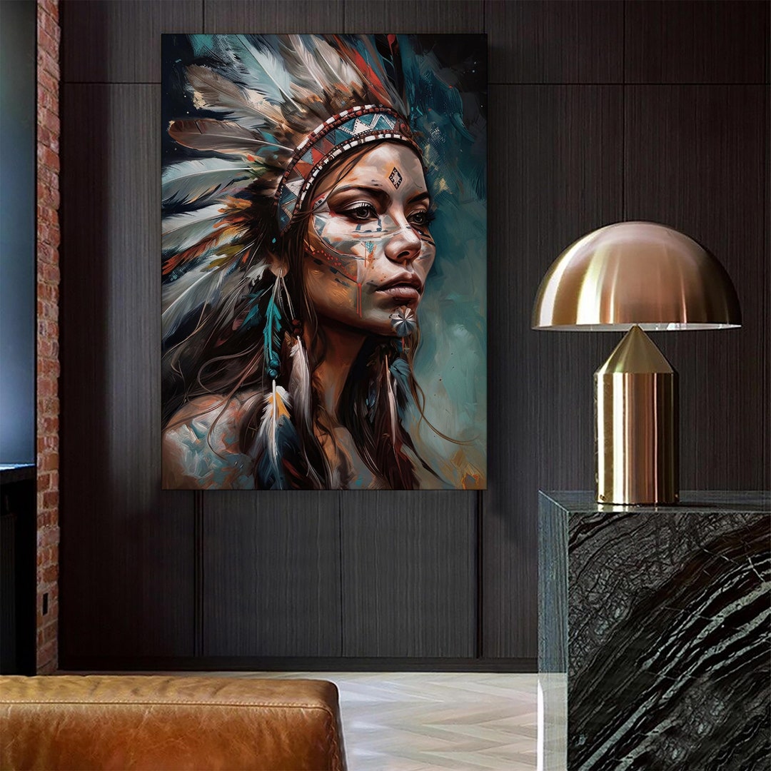 Native American Woman Canvas Painting, Native American Wall Painting ...