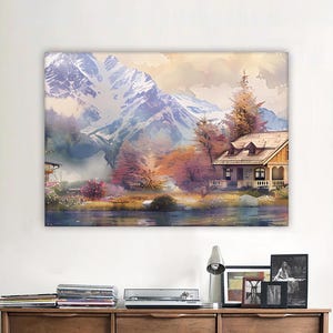 Pintura en lienzo de paisaje de montaña, pintura de pared de arte paisajístico, decoración del hogar de la naturaleza, obra de arte moderna, arte de pared, pintura en lienzo lista para colgar