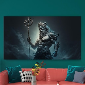 Poseidon Canvas Painting, Mythology Wall Painting, Greek Home Decor, Modern Artwork, Mythology Wall Art, Gift, Ready to Hang Canvas Painting