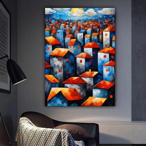 City Abstract Canvas Painting, Blue Art Wall Painting, Street Home Decor, Modern Artwork, Modern Wall Art, Ready to Hang Canvas Painting