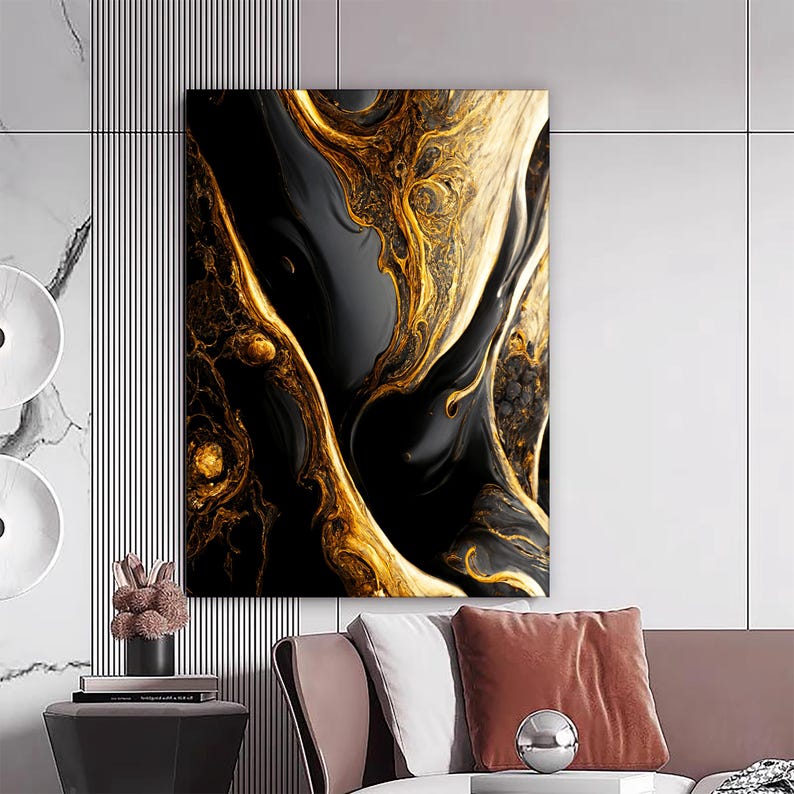 Abstract Black and Gold Patterned Canvas Print, Wall Print, Home Decor ...