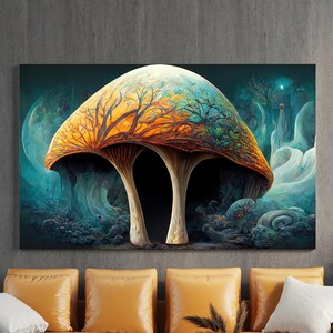 Magic Mushroom Canvas Painting, Forest Wall Painting, Magic Home Decor, Modern Artwork, Wall Art, Home Gift, Ready to Hang Canvas Painting