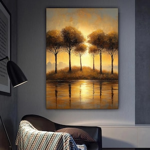Forest and Lake Canvas Painting, Landscape Wall Painting, Forest Home Decor, Modern Artwork, Modern Wall Art, Ready to Hang Canvas Painting