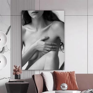 Naked Woman Canvas Painting, Black and White Wall Painting, Home Decor, Modern Artwork, Wall Art, Home Gift, Ready to Hang Canvas Painting