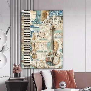 Violin and Music Themed Canvas Painting, Music Wall Painting, Music Home Decor, Modern Artwork, Wall Art, Ready to Hang Canvas Painting