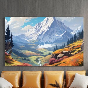 Pintura en lienzo de paisaje de montaña, pintura de paisaje de pared, decoración del hogar, obra de arte moderna, arte de pared moderno, pintura en lienzo lista para colgar