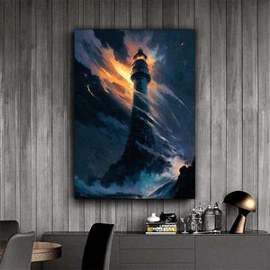Canvasschilderij vuurtoren, muurschilderij vuurtoren, decor zee, moderne kunstwerken, zeekunst aan de muur, huiscadeau, klaar om op te hangen canvas schilderij