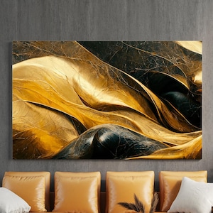 Gold und Schwarz Leinwand Malerei, Abstrakte Wandmalerei, Moderne Wohnkultur, Moderne Kunstwerk, Moderne Wandkunst, Bereit zum Aufhängen