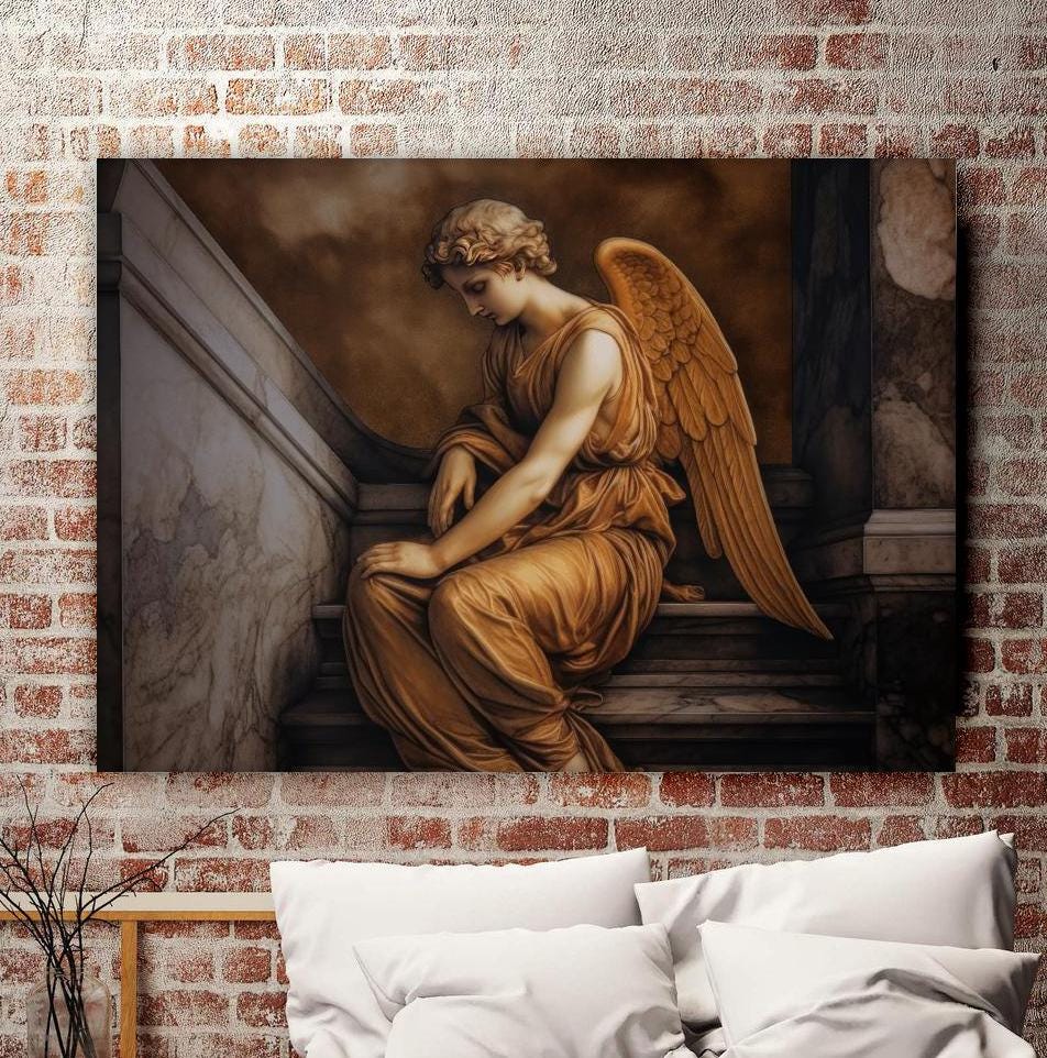 Renaissance Angel Canvas Painting, Woman Wall Painting, Angel Home Decor, Modern Artwork, Wall Art, Home Gift, Ready to Hang Canvas Painting
