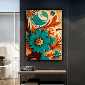 Abstract Blue Flower Canvas Painting, Black Wall Painting, Home Decor, Modern Artwork, Wall Art, Home Gift, Ready to Hang Canvas Painting