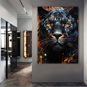 Impression sur toile panthère noire, art mural animal, décoration animalière, oeuvre d'art moderne, art mural animal, cadeau pour la maison, impression sur toile prête à accrocher