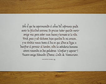 Literary Quote by Alexandre Dumas | Count of Monte Cristo | Handmade Calligraphic Artwork, the perfect gift for literature lovers