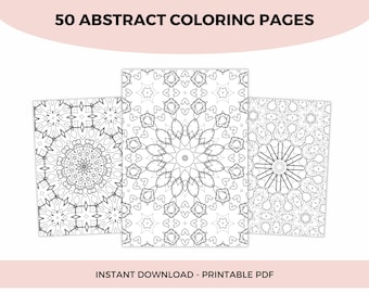 50 páginas para colorear de patrones geométricos, libro para colorear para adultos (descarga digital)