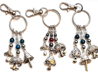 Boho Silver Mushroom Keychain Bag Backpack Charm