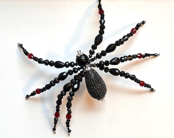 Blood Drops Beaded Black and Red Spider Christmas Ornament