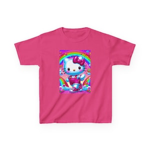 Rainbow Hello Kitty Character Kids T-Shirt | Cute Cat Space Unicorn Design image 6