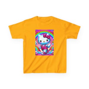 Rainbow Hello Kitty Character Kids T-Shirt | Cute Cat Space Unicorn Design image 3