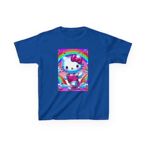 Rainbow Hello Kitty Character Kids T-Shirt | Cute Cat Space Unicorn Design image 4