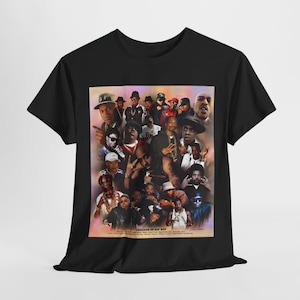 Hip-Hop Icon Collage Tee, Streetwear Shirt, Music Lover Gift, Vintage Style Tee, Unisex Cotton Top, Nostalgic Rap Art T-Shirt