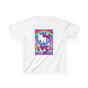 Rainbow Hello Kitty Character Kids T-Shirt | Cute Cat Space Unicorn Design image 1