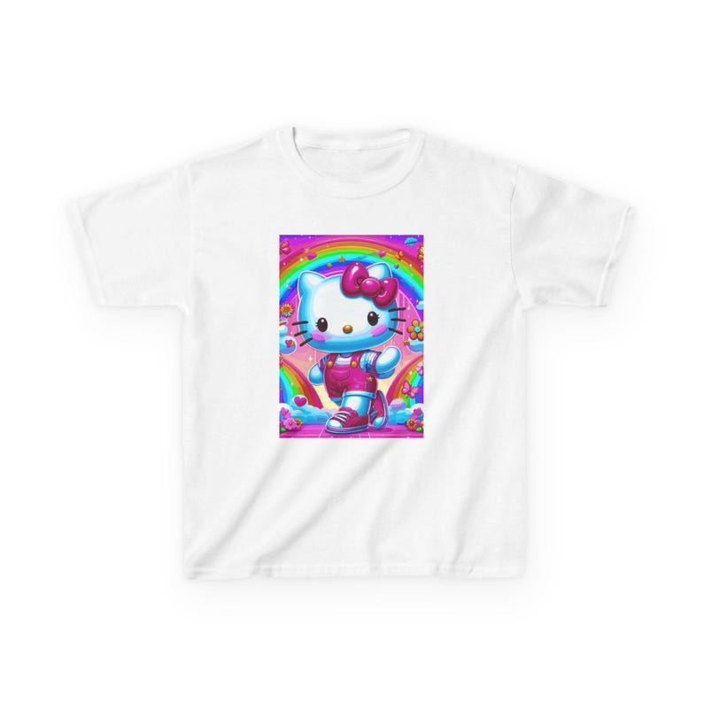 Rainbow Hello Kitty Character Kids T-Shirt | Cute Cat Space Unicorn Design image 1