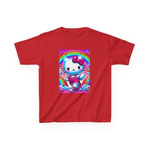 Rainbow Hello Kitty Character Kids T-Shirt | Cute Cat Space Unicorn Design image 7
