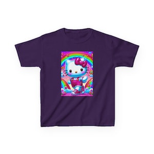 Rainbow Hello Kitty Character Kids T-Shirt | Cute Cat Space Unicorn Design image 5