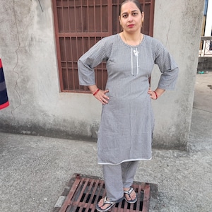 Handgeweven katoenen Kurta-broekset, dames winter, biologisch khadi,