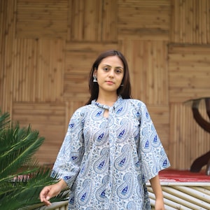 Hand Block Print Cotton Tunic, Summer Top
