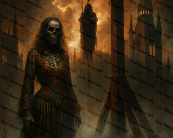 Dusk Digital Art: Macabre Gallows Scene (Digital Download)