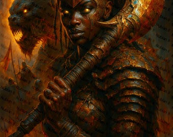 Nubian Warrior Woman & Beast - Digital Art