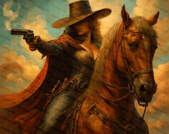 Cowgirl Smoking Gun Digital Art