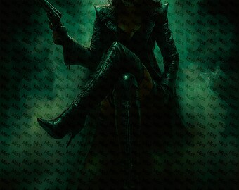 Mist Digital Art Print: Femme Fatale with Revolver (Digital Download)