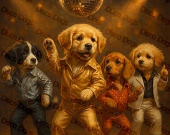 Disco Dogs Art Print: 70s Style Canine Dance Party (Digital Art)