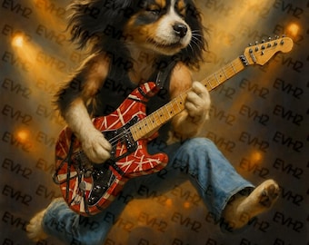 Dog Guitarist Art Print: Rock and Roll Pet Portrait (Digital Art)