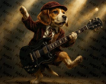 Dog Playing Guitar Art Print: Angus I (Digital Art)
