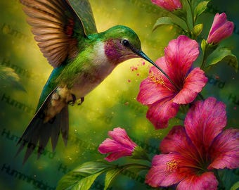 Hummingbird with Hibiscus: Digital Art (Download)