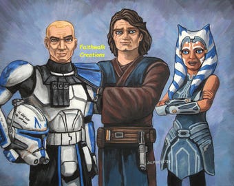 スター・ウォーズ クローン・ウォーズ レックス、アナキン、アソーカ ファンアート 5x7 ジクレープリント