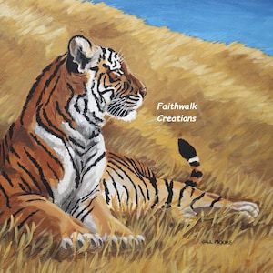 Tiger in grasslands giclee print