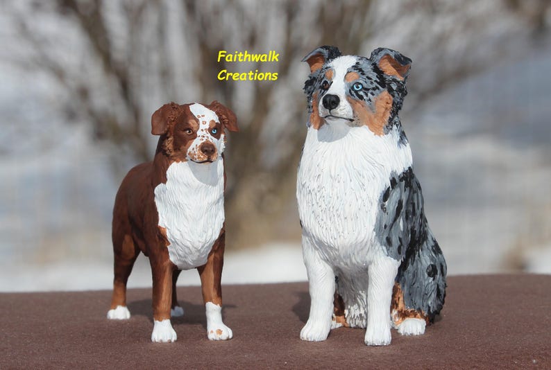 3D printed custom hand painted Australian or Miniature American Shepherd figurine, 5" or 7" long image 9