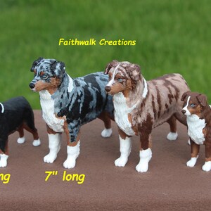 3D printed custom hand painted Australian or Miniature American Shepherd figurine, 5" or 7" long image 10