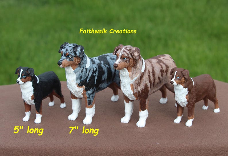 3D printed custom hand painted Australian or Miniature American Shepherd figurine, 5" or 7" long image 10