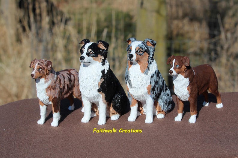 3D printed custom hand painted Australian or Miniature American Shepherd figurine, 5" or 7" long image 3