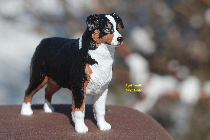 3D printed custom hand painted Australian or Miniature American Shepherd figurine, 5" or 7" long image 7