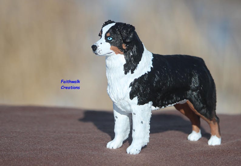 3D printed custom hand painted Australian or Miniature American Shepherd figurine, 5" or 7" long image 8