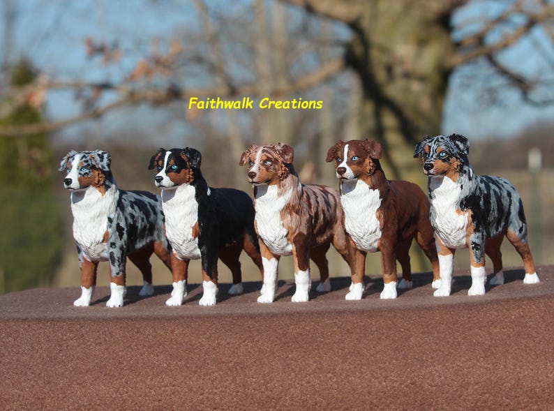 3D printed custom hand painted Australian or Miniature American Shepherd figurine, 5" or 7" long image 1