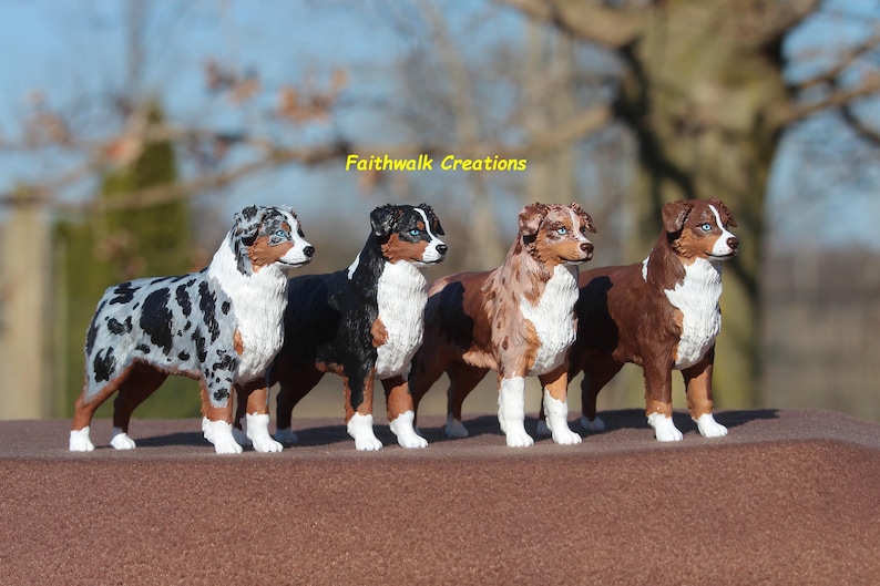 3D printed custom hand painted Australian or Miniature American Shepherd figurine, 5" or 7" long image 2