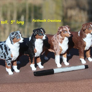 3D printed custom hand painted Australian or Miniature American Shepherd figurine, 5" or 7" long image 4