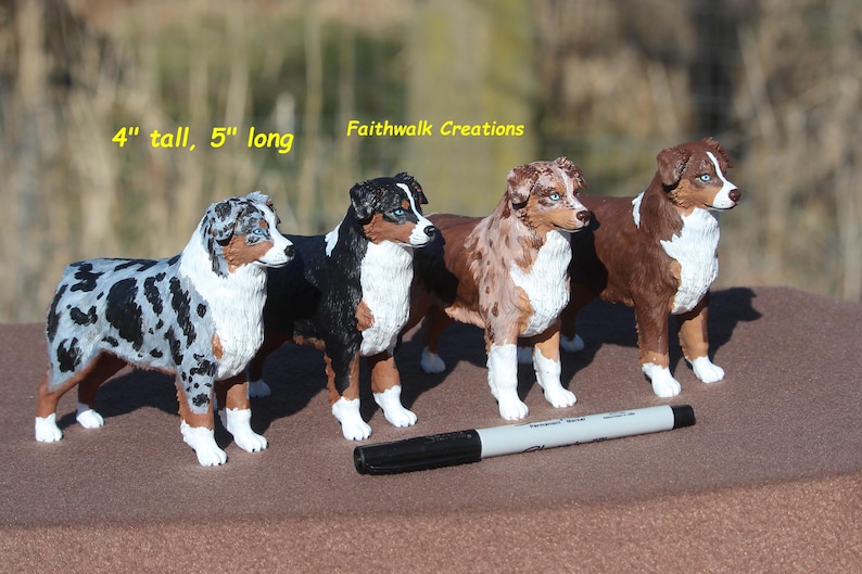 3D printed custom hand painted Australian or Miniature American Shepherd figurine, 5" or 7" long image 4