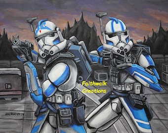 Star Wars The Clone Wars ARC Troopers Fives and Echo on Lola Sayu fan art, 8x10 giclee print
